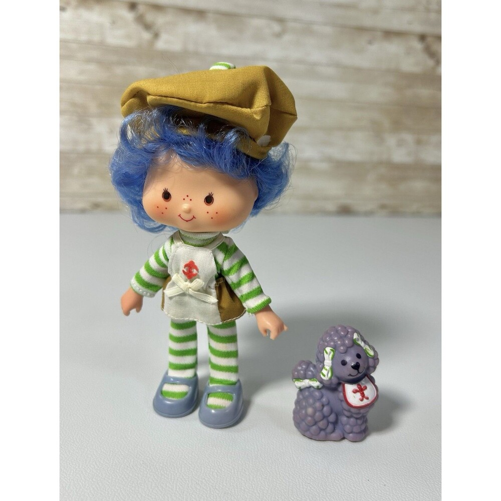 Vtg 1983 Strawberry Shortcake Crepe Suzette Doll Eclair Poodle Pet Green Stripes